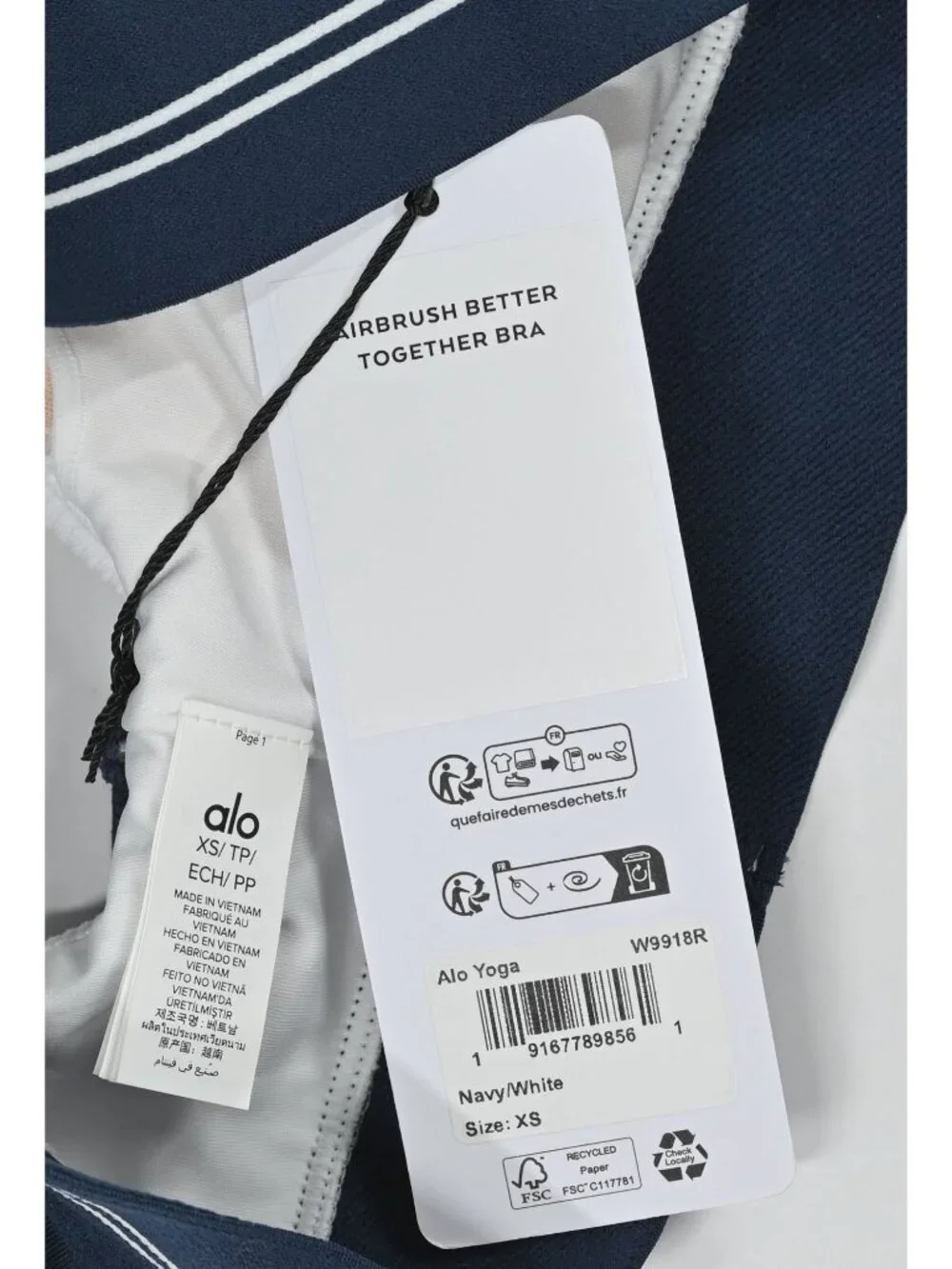 ALO Yoga Airbrush Better Together Bra W9918R in Navy/White